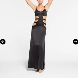 SKIMS Black Silk Strappy Cutout Maxi Dress